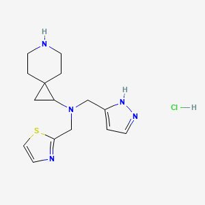 molecular formula C15H22ClN5S B6674048 N-(1H-pyrazol-5-ylmethyl)-N-(1,3-thiazol-2-ylmethyl)-6-azaspiro[2.5]octan-2-amine;hydrochloride 
