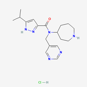 molecular formula C18H27ClN6O B6674070 N-(azepan-4-yl)-5-propan-2-yl-N-(pyrimidin-5-ylmethyl)-1H-pyrazole-3-carboxamide;hydrochloride 