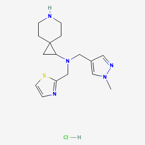 molecular formula C16H24ClN5S B6674083 N-[(1-methylpyrazol-4-yl)methyl]-N-(1,3-thiazol-2-ylmethyl)-6-azaspiro[2.5]octan-2-amine;hydrochloride 