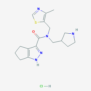 molecular formula C17H24ClN5OS B6674090 N-[(4-methyl-1,3-thiazol-5-yl)methyl]-N-(pyrrolidin-3-ylmethyl)-1,4,5,6-tetrahydrocyclopenta[c]pyrazole-3-carboxamide;hydrochloride 