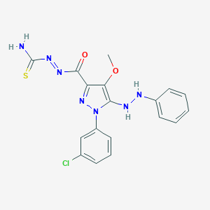 molecular formula C18H16ClN7O2S B066741 N-carbamothioylimino-1-(3-chlorophenyl)-4-methoxy-5-(2-phenylhydrazinyl)pyrazole-3-carboxamide CAS No. 172701-56-3
