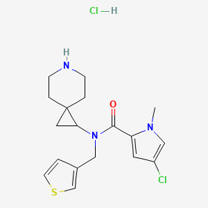 molecular formula C18H23Cl2N3OS B6674119 N-(6-azaspiro[2.5]octan-2-yl)-4-chloro-1-methyl-N-(thiophen-3-ylmethyl)pyrrole-2-carboxamide;hydrochloride 