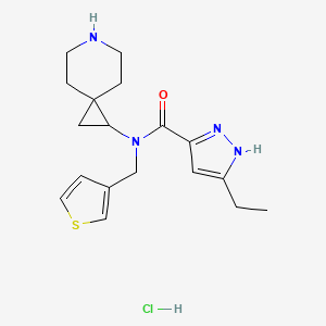 molecular formula C18H25ClN4OS B6674152 N-(6-azaspiro[2.5]octan-2-yl)-5-ethyl-N-(thiophen-3-ylmethyl)-1H-pyrazole-3-carboxamide;hydrochloride 