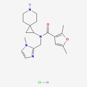 molecular formula C19H27ClN4O2 B6674276 N-(6-azaspiro[2.5]octan-2-yl)-2,5-dimethyl-N-[(1-methylimidazol-2-yl)methyl]furan-3-carboxamide;hydrochloride 