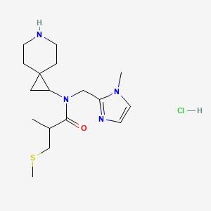 molecular formula C17H29ClN4OS B6674283 N-(6-azaspiro[2.5]octan-2-yl)-2-methyl-N-[(1-methylimidazol-2-yl)methyl]-3-methylsulfanylpropanamide;hydrochloride 