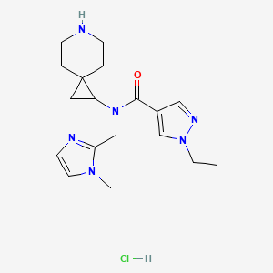 molecular formula C18H27ClN6O B6674320 N-(6-azaspiro[2.5]octan-2-yl)-1-ethyl-N-[(1-methylimidazol-2-yl)methyl]pyrazole-4-carboxamide;hydrochloride 