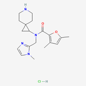 molecular formula C19H27ClN4O2 B6674328 N-(6-azaspiro[2.5]octan-2-yl)-3,5-dimethyl-N-[(1-methylimidazol-2-yl)methyl]furan-2-carboxamide;hydrochloride 