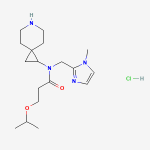 molecular formula C18H31ClN4O2 B6674339 N-(6-azaspiro[2.5]octan-2-yl)-N-[(1-methylimidazol-2-yl)methyl]-3-propan-2-yloxypropanamide;hydrochloride 