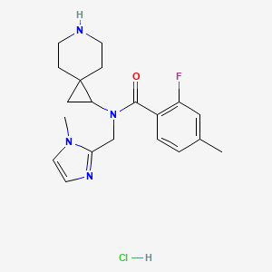molecular formula C20H26ClFN4O B6674347 N-(6-azaspiro[2.5]octan-2-yl)-2-fluoro-4-methyl-N-[(1-methylimidazol-2-yl)methyl]benzamide;hydrochloride 