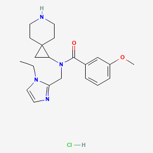 molecular formula C21H29ClN4O2 B6674381 N-(6-azaspiro[2.5]octan-2-yl)-N-[(1-ethylimidazol-2-yl)methyl]-3-methoxybenzamide;hydrochloride 