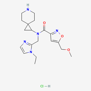 molecular formula C19H28ClN5O3 B6674407 N-(6-azaspiro[2.5]octan-2-yl)-N-[(1-ethylimidazol-2-yl)methyl]-5-(methoxymethyl)-1,2-oxazole-3-carboxamide;hydrochloride 