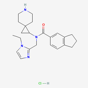 molecular formula C23H31ClN4O B6674417 N-(6-azaspiro[2.5]octan-2-yl)-N-[(1-ethylimidazol-2-yl)methyl]-2,3-dihydro-1H-indene-5-carboxamide;hydrochloride 
