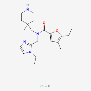 molecular formula C21H31ClN4O2 B6674430 N-(6-azaspiro[2.5]octan-2-yl)-5-ethyl-N-[(1-ethylimidazol-2-yl)methyl]-4-methylfuran-2-carboxamide;hydrochloride 