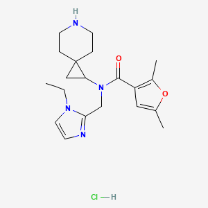 molecular formula C20H29ClN4O2 B6674433 N-(6-azaspiro[2.5]octan-2-yl)-N-[(1-ethylimidazol-2-yl)methyl]-2,5-dimethylfuran-3-carboxamide;hydrochloride 