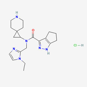 molecular formula C20H29ClN6O B6674460 N-(6-azaspiro[2.5]octan-2-yl)-N-[(1-ethylimidazol-2-yl)methyl]-1,4,5,6-tetrahydrocyclopenta[c]pyrazole-3-carboxamide;hydrochloride 