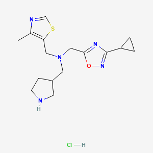 molecular formula C16H24ClN5OS B6675023 N-[(3-cyclopropyl-1,2,4-oxadiazol-5-yl)methyl]-N-[(4-methyl-1,3-thiazol-5-yl)methyl]-1-pyrrolidin-3-ylmethanamine;hydrochloride 