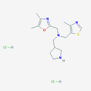 molecular formula C16H26Cl2N4OS B6675024 N-[(4,5-dimethyl-1,3-oxazol-2-yl)methyl]-N-[(4-methyl-1,3-thiazol-5-yl)methyl]-1-pyrrolidin-3-ylmethanamine;dihydrochloride 