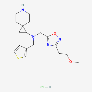 molecular formula C18H27ClN4O2S B6675039 N-[[3-(2-methoxyethyl)-1,2,4-oxadiazol-5-yl]methyl]-N-(thiophen-3-ylmethyl)-6-azaspiro[2.5]octan-2-amine;hydrochloride 