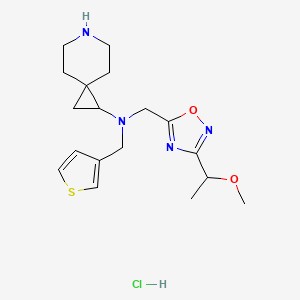 molecular formula C18H27ClN4O2S B6675080 N-[[3-(1-methoxyethyl)-1,2,4-oxadiazol-5-yl]methyl]-N-(thiophen-3-ylmethyl)-6-azaspiro[2.5]octan-2-amine;hydrochloride 