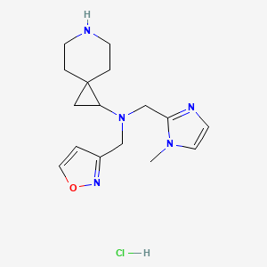 molecular formula C16H24ClN5O B6675085 N-[(1-methylimidazol-2-yl)methyl]-N-(1,2-oxazol-3-ylmethyl)-6-azaspiro[2.5]octan-2-amine;hydrochloride 