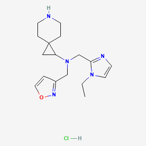 molecular formula C17H26ClN5O B6675097 N-[(1-ethylimidazol-2-yl)methyl]-N-(1,2-oxazol-3-ylmethyl)-6-azaspiro[2.5]octan-2-amine;hydrochloride 
