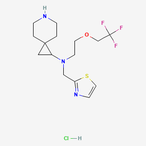 molecular formula C15H23ClF3N3OS B6675113 N-(1,3-thiazol-2-ylmethyl)-N-[2-(2,2,2-trifluoroethoxy)ethyl]-6-azaspiro[2.5]octan-2-amine;hydrochloride 