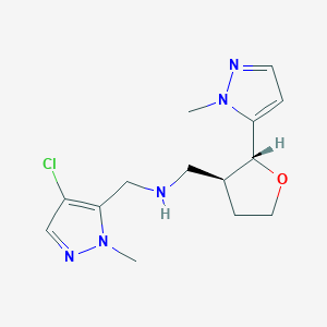 molecular formula C14H20ClN5O B6675141 N-[(4-chloro-2-methylpyrazol-3-yl)methyl]-1-[(2R,3S)-2-(2-methylpyrazol-3-yl)oxolan-3-yl]methanamine 