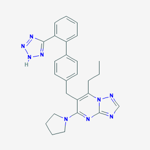 molecular formula C26H27N9 B066758 (1,2,4)Triazolo(1,5-a)pyrimidine, 7-propyl-5-(1-pyrrolidinyl)-6-((2'-(1H-tetrazol-5-yl)(1,1'-biphenyl)4-yl)methyl)- CAS No. 168152-86-1