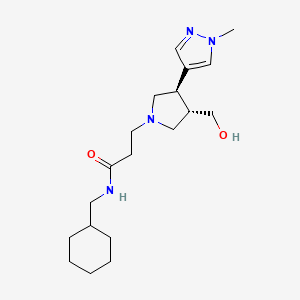 molecular formula C19H32N4O2 B6679502 N-(cyclohexylmethyl)-3-[(3S,4R)-3-(hydroxymethyl)-4-(1-methylpyrazol-4-yl)pyrrolidin-1-yl]propanamide 