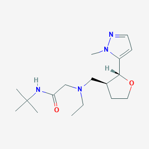 molecular formula C17H30N4O2 B6683107 N-tert-butyl-2-[ethyl-[[(2R,3S)-2-(2-methylpyrazol-3-yl)oxolan-3-yl]methyl]amino]acetamide 