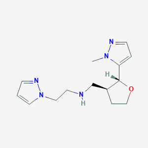molecular formula C14H21N5O B6683414 N-[[(2R,3S)-2-(2-methylpyrazol-3-yl)oxolan-3-yl]methyl]-2-pyrazol-1-ylethanamine 