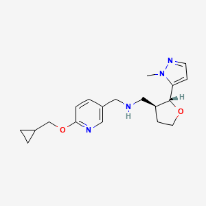 molecular formula C19H26N4O2 B6683461 N-[[6-(cyclopropylmethoxy)pyridin-3-yl]methyl]-1-[(2R,3S)-2-(2-methylpyrazol-3-yl)oxolan-3-yl]methanamine 