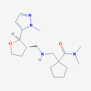 molecular formula C18H30N4O2 B6683469 N,N-dimethyl-1-[[[(2R,3S)-2-(2-methylpyrazol-3-yl)oxolan-3-yl]methylamino]methyl]cyclopentane-1-carboxamide 
