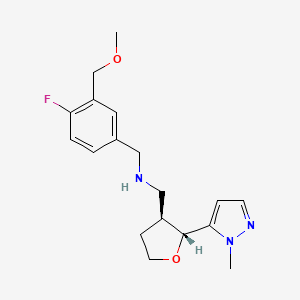 molecular formula C18H24FN3O2 B6683482 N-[[4-fluoro-3-(methoxymethyl)phenyl]methyl]-1-[(2R,3S)-2-(2-methylpyrazol-3-yl)oxolan-3-yl]methanamine 
