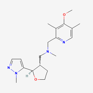 molecular formula C19H28N4O2 B6683549 N-[(4-methoxy-3,5-dimethylpyridin-2-yl)methyl]-N-methyl-1-[(2R,3S)-2-(2-methylpyrazol-3-yl)oxolan-3-yl]methanamine 
