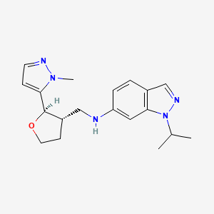 molecular formula C19H25N5O B6683568 N-[[(2R,3S)-2-(2-methylpyrazol-3-yl)oxolan-3-yl]methyl]-1-propan-2-ylindazol-6-amine 