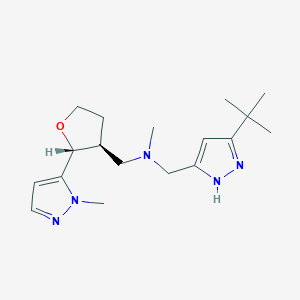 molecular formula C18H29N5O B6683604 N-[(3-tert-butyl-1H-pyrazol-5-yl)methyl]-N-methyl-1-[(2R,3S)-2-(2-methylpyrazol-3-yl)oxolan-3-yl]methanamine 