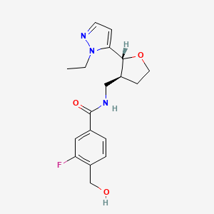 molecular formula C18H22FN3O3 B6692805 N-[[(2R,3S)-2-(2-ethylpyrazol-3-yl)oxolan-3-yl]methyl]-3-fluoro-4-(hydroxymethyl)benzamide 