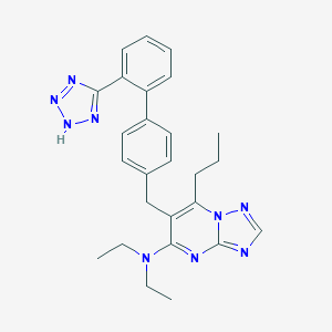 molecular formula C26H29N9 B066930 (1,2,4)Triazolo(1,5-a)pyrimidin-5-amine, N,N-diethyl-7-propyl-6-((2'-(1H-tetrazol-5-yl)(1,1'-biphenyl)-4-yl)methyl)- CAS No. 168152-77-0