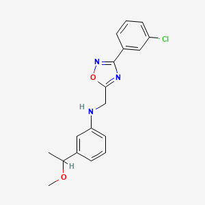 molecular formula C18H18ClN3O2 B6693661 N-[[3-(3-chlorophenyl)-1,2,4-oxadiazol-5-yl]methyl]-3-(1-methoxyethyl)aniline 