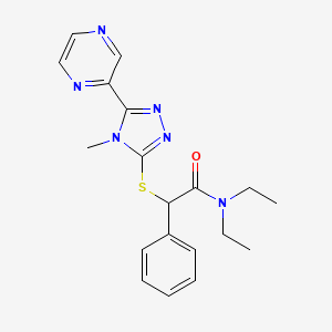 molecular formula C19H22N6OS B6694195 N,N-diethyl-2-[(4-methyl-5-pyrazin-2-yl-1,2,4-triazol-3-yl)sulfanyl]-2-phenylacetamide 