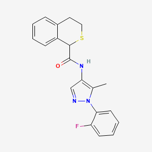 molecular formula C20H18FN3OS B6694472 N-[1-(2-fluorophenyl)-5-methylpyrazol-4-yl]-3,4-dihydro-1H-isothiochromene-1-carboxamide 