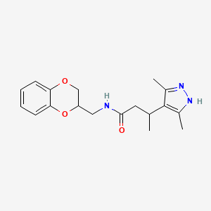 molecular formula C18H23N3O3 B6694760 N-(2,3-dihydro-1,4-benzodioxin-3-ylmethyl)-3-(3,5-dimethyl-1H-pyrazol-4-yl)butanamide 