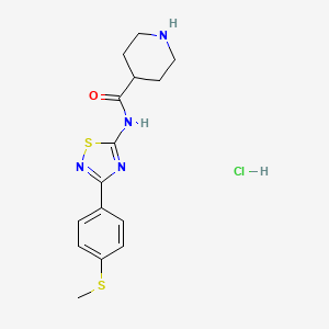 molecular formula C15H19ClN4OS2 B6694991 N-[3-(4-methylsulfanylphenyl)-1,2,4-thiadiazol-5-yl]piperidine-4-carboxamide;hydrochloride 