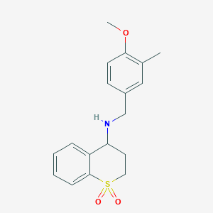 molecular formula C18H21NO3S B6695409 N-[(4-methoxy-3-methylphenyl)methyl]-1,1-dioxo-3,4-dihydro-2H-thiochromen-4-amine 