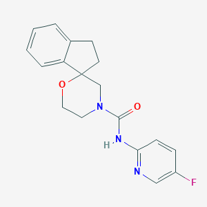 molecular formula C18H18FN3O2 B6695546 N-(5-fluoropyridin-2-yl)spiro[1,2-dihydroindene-3,2'-morpholine]-4'-carboxamide 
