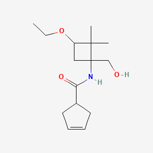 molecular formula C15H25NO3 B6696062 N-[3-ethoxy-1-(hydroxymethyl)-2,2-dimethylcyclobutyl]cyclopent-3-ene-1-carboxamide 