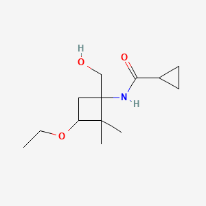 molecular formula C13H23NO3 B6696087 N-[3-ethoxy-1-(hydroxymethyl)-2,2-dimethylcyclobutyl]cyclopropanecarboxamide 