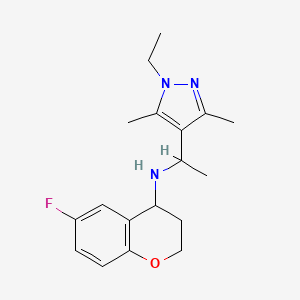 molecular formula C18H24FN3O B6696559 N-[1-(1-ethyl-3,5-dimethylpyrazol-4-yl)ethyl]-6-fluoro-3,4-dihydro-2H-chromen-4-amine 
