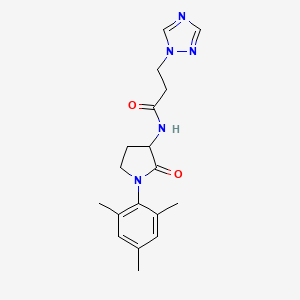 molecular formula C18H23N5O2 B6698676 N-[2-oxo-1-(2,4,6-trimethylphenyl)pyrrolidin-3-yl]-3-(1,2,4-triazol-1-yl)propanamide 